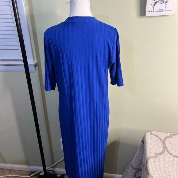 Eileen Fisher Ribbed Mock-Neck Dress Royal Blue Size medium Shift Short Sleeve - Picture 4 of 13